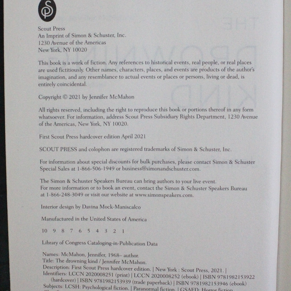 Drowning Kind by Jennifer McMahon 2021 Hardcover Dust Jacket Good