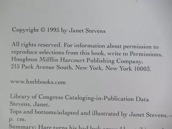 Tops & Bottoms by Janet Stevens 1995 HMH Hardcover Dust Jacket