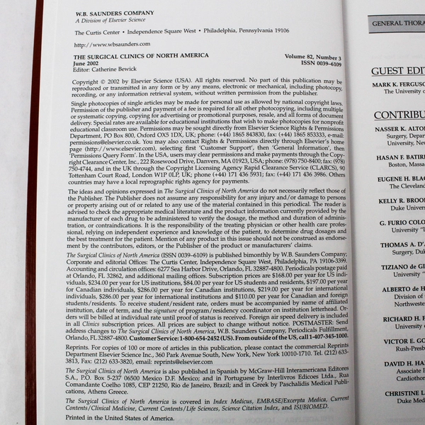 Surgical Clinics of North America June 2002: General Thoracic Surgery