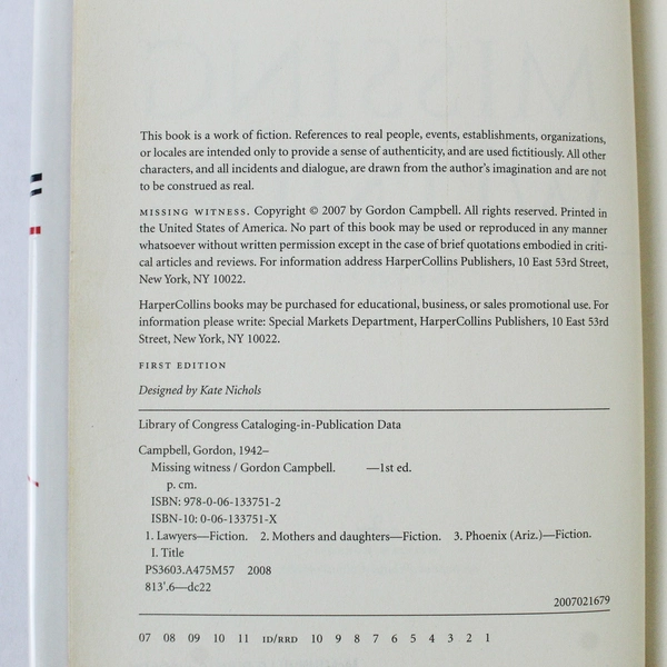 Missing Witness by Gordon Campbell 2007 Hardcover Ex Libris - Good Condition