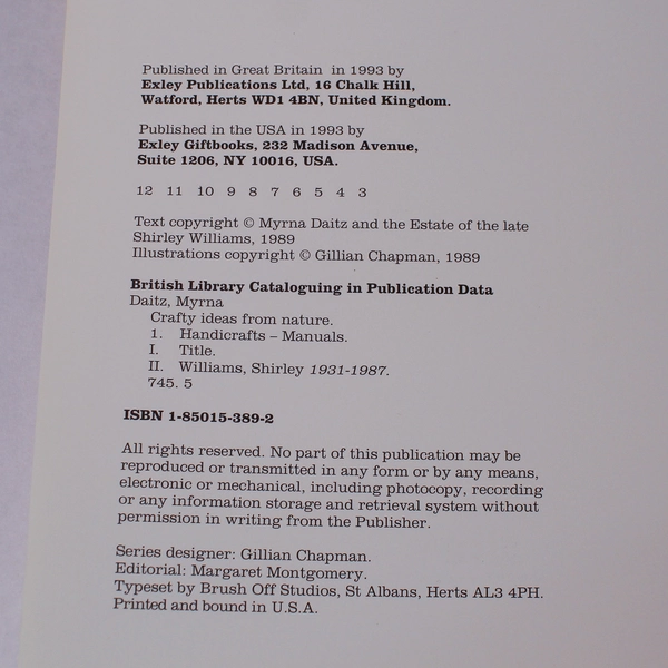 Crafty Ideas from Nature by Shirley Williams & Myrna Daitz 1993 Paperback