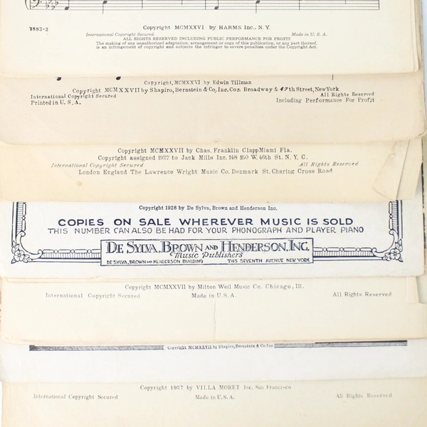 Lot Of 7 Vintage Music Sheets 1926 To 1928