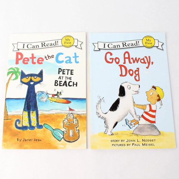 Lot of 2 I Can Read Books Go Away Dog Pete The Cat Pete At The Beach PB