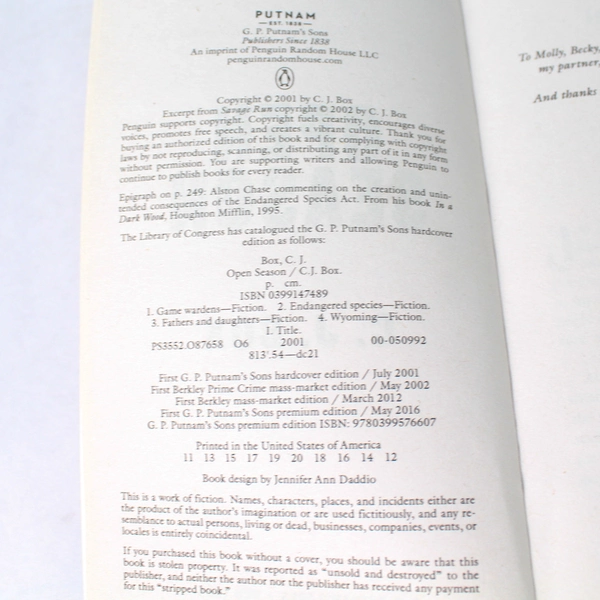 Open Season by C J Box Novel 2016 Paperback Joe Pickett Series