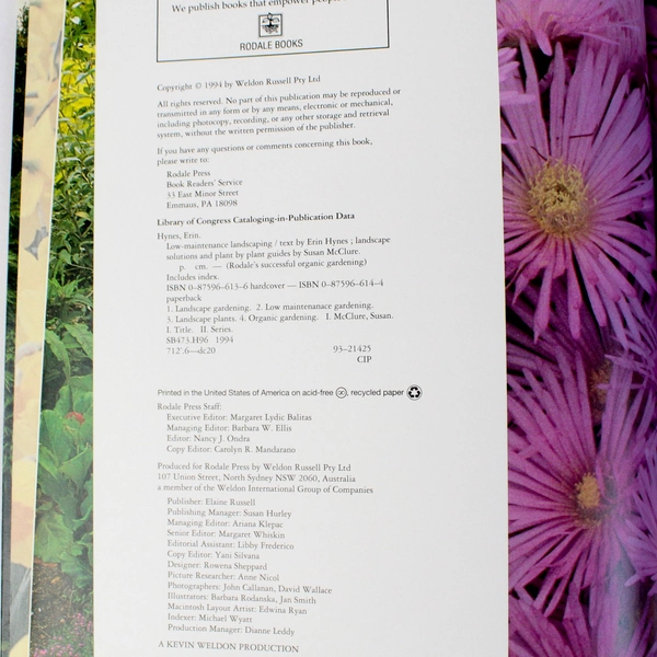 Low Maintenance Landscaping by Erin Hynes 1994 Rodale Hardcover