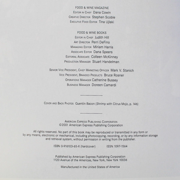 American Express Food & Wine Magazine's 2001 Cookbook Hardcover