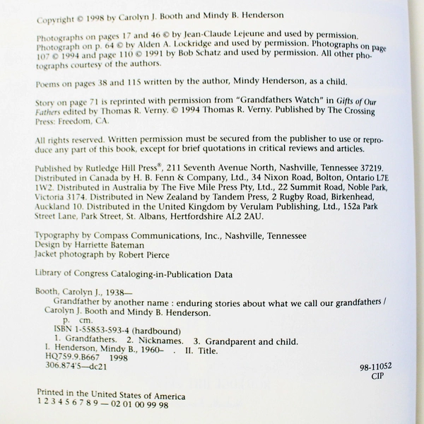 Grandfather By Another Name by Carolyn J Booth Mindy B Henderson 1998 HC DJ