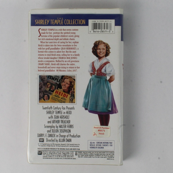 VHS Heidi Starring Shirley Temple Colorized Version Of 1937 Film 1994 Release