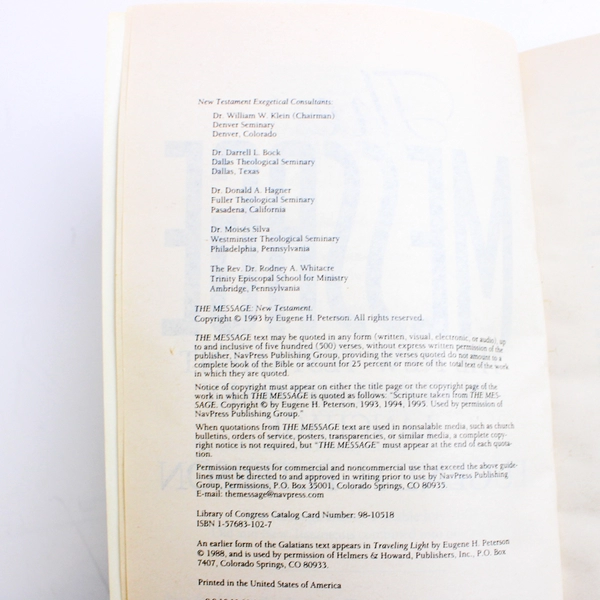 The Message The New Testament in Contemporary Language Eugene Peterson '93 PB