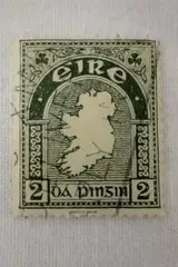 Rare 1930's Irish Stamp Eire 2 Pingin Green and White Stamp Used 