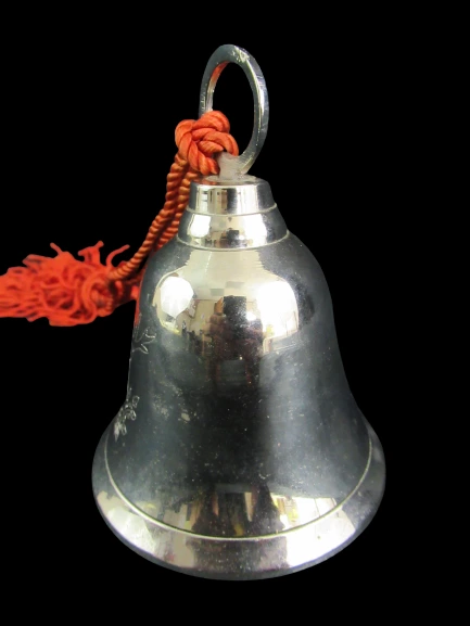 Silver Tone Metal Reindeer Bell with Red Rope Handle - Christmas Decor