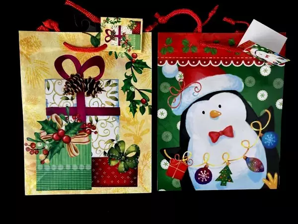 Lot of 6 Fortune Bags Christmas Gift Bags Santa Snowman Holiday Presents