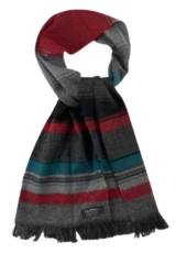 Vintage Alorna Gray Teal Red Plaid Scarf Wrap with Fringe USA 100% Acrylic