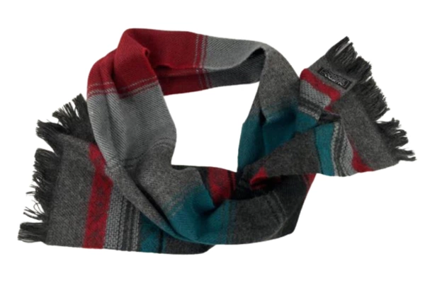 Vintage Alorna Gray Teal Red Plaid Scarf Wrap with Fringe USA 100% Acrylic