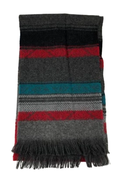 Vintage Alorna Gray Teal Red Plaid Scarf Wrap with Fringe USA 100% Acrylic