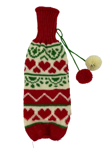 Lot of 3 Holiday Knit Wine Gift Bags Santa Snowman Geometric Design Xmas