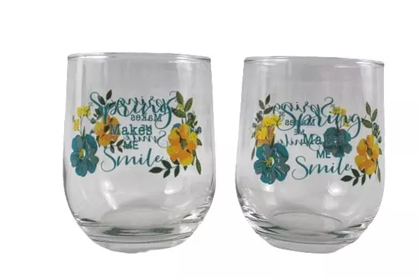 Lot of 2 Handpainted Spring Makes Me Smile Stemless Tumblers