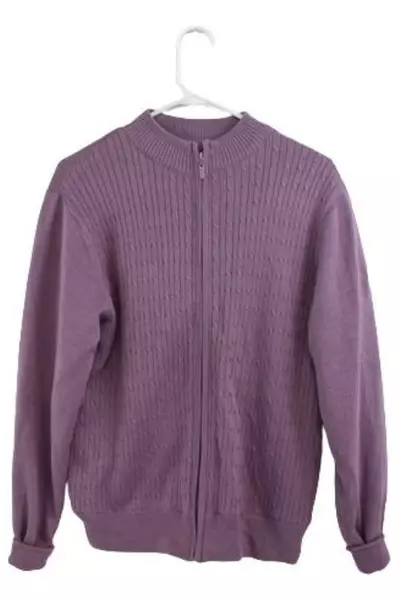 Tres Bien Full Zip Sweater Lavender Michelbook Country Club Women's Size M