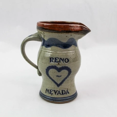 Vintage 1994 Handmade Reno Nevada Ceramic Pitcher Signed Blue Gray Decor