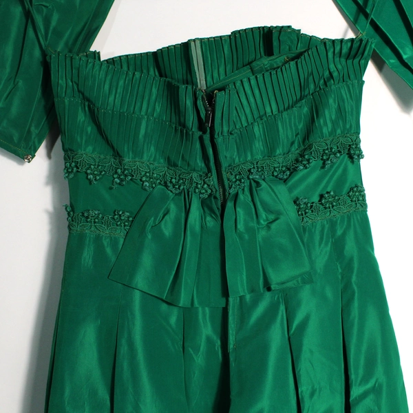 Vintage Handmade Strapless Maxi Prom Dress Formal Emerald Green With Sash 