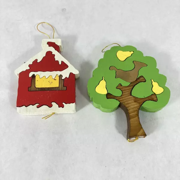 Set of 7 Assorted Handmade Wood Puzzle Christmas Ornaments Santa Tree Soldier