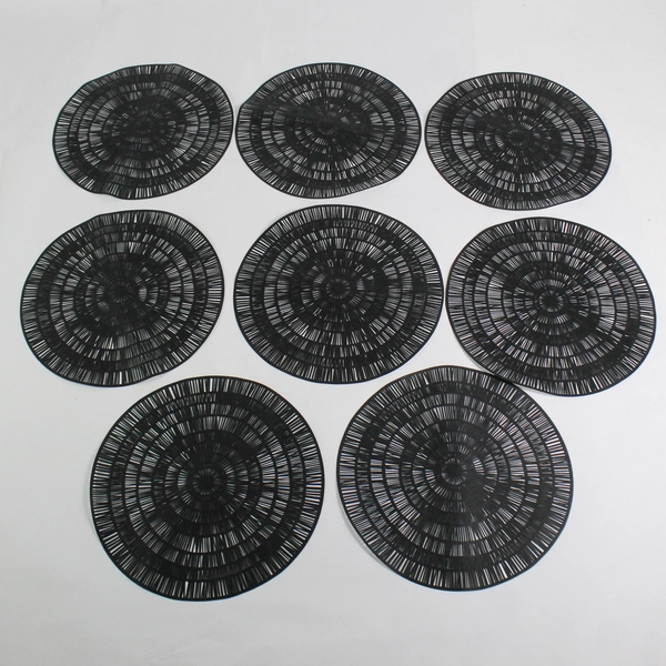 Set Of 8 Unbranded Silver/Black Round Plastic Placemats Decor 16" Diameter