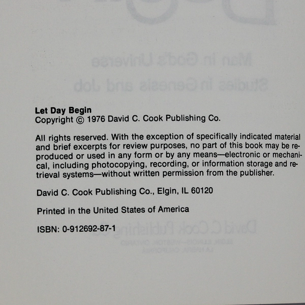 Let Day Begin by Larry Richards 1976 Studies in Genesis & Job Paperback Ex-Lib