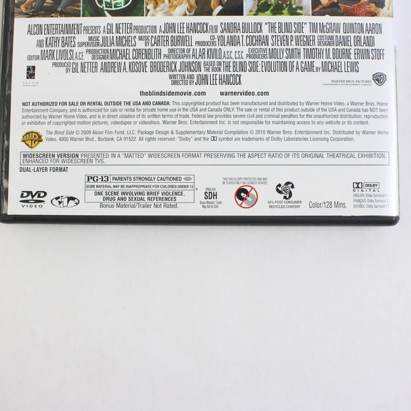 The Blind Side 2010 DVD Starring Sandra Bullock & Tim McGraw Warner Bros