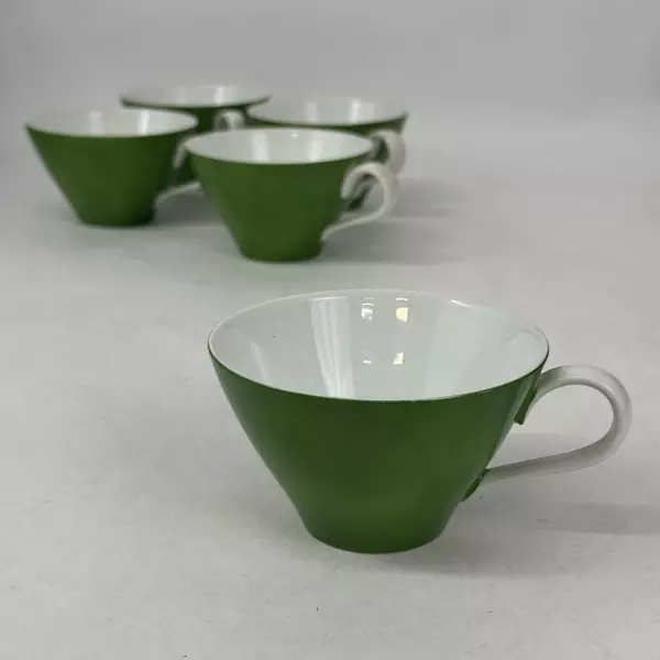 Set Of 5 Noritake Green Coffee Or Tea Cups With White Handles From Japan
