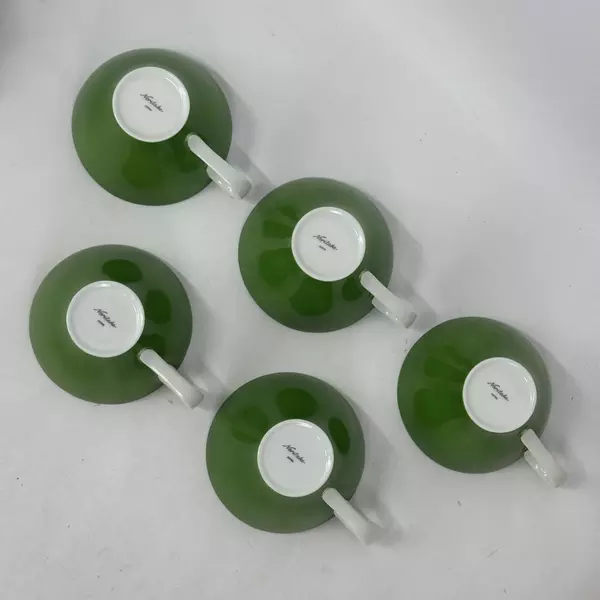 Set Of 5 Noritake Green Coffee Or Tea Cups With White Handles From Japan