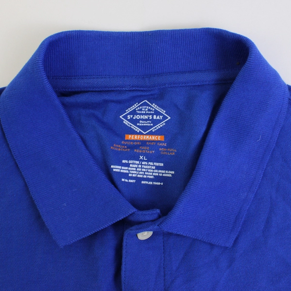 St John's Bay Men's Performance Quick Dry Polo Shirt Royal Blue Size XL