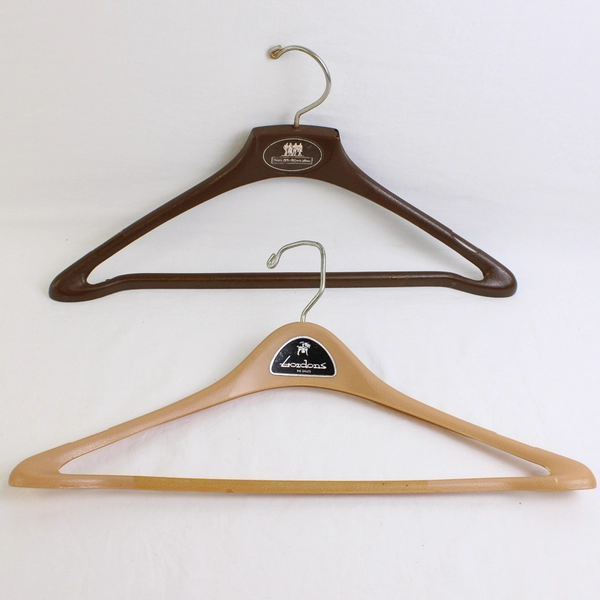 Lot of 5 Tan & Brown Plastic Suit Hangers John Thomas BATTS Closet Storage