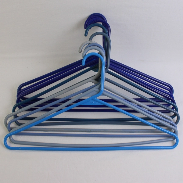 Lot of 10 Light & Dark Blue Plastic Clothes Hangers for Shirts and Pants