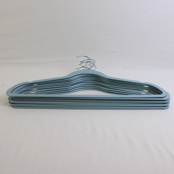 Lot of 10 Thin Blue Plastic Traditional Hangers w/ Notches Metal Hooks