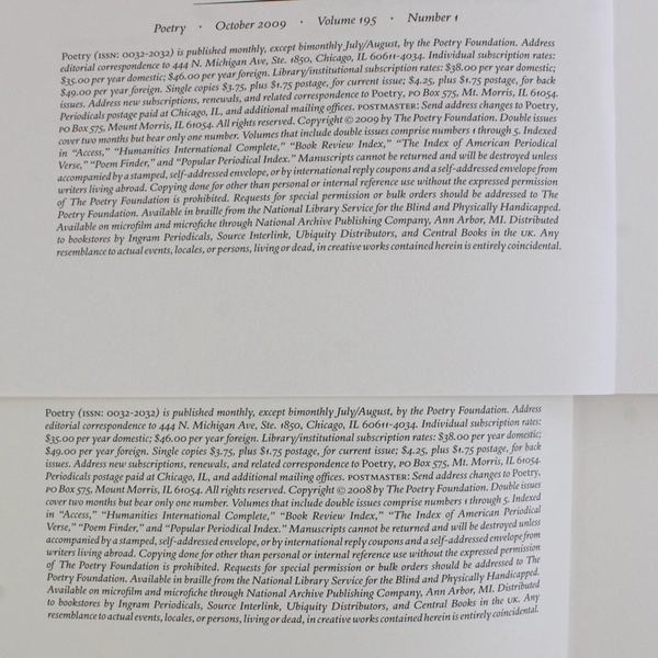 Lot of 4 Poetry Magazines March June October December 2009 Paperback