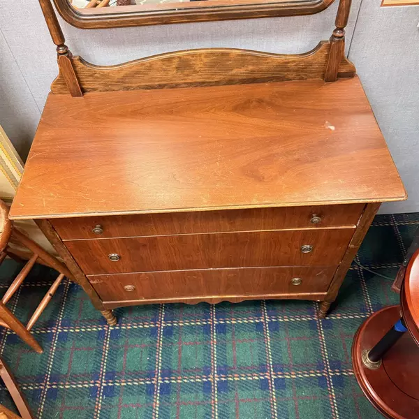 Vintage Wood 3 Drawer Dresser With Swivel Mirror (Flawed)