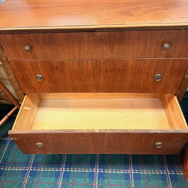 Vintage Wood 3 Drawer Dresser With Swivel Mirror (Flawed)