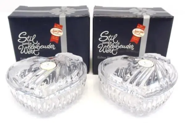 Set of 2 German Lead Crystal Heart Trinket Boxes by Anna Hutte