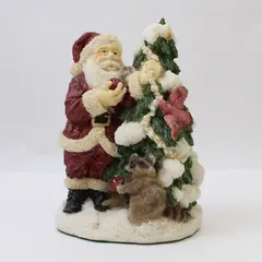 Unbranded Santa and Christmas Tree with Critters Resin Figurine 6in 