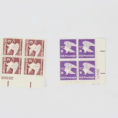 Lot Of 2 USPS Eagle Stamp Blocks Non Denominational B Rate C Rate 1981 MNH