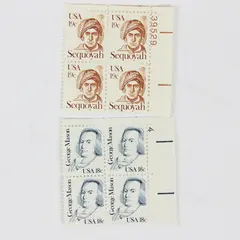 Lot Of 2 Great American Series Stamp Blocks George Mason 1981 Sequoyah 1980 MNH