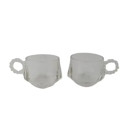 Lot of 2 Hazel Atlas 1305 Snack Cups Clear Beaded Handles Hobnob Replacements
