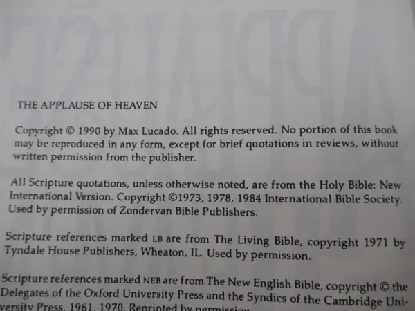 The Applause of Heaven by Max Lucado 1990 Hardcover with Dust Jacket