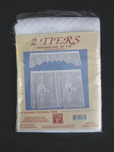 Vintage American Crafts Curtain Panels 2 Tiers White Lace Floral Scalloped Trim