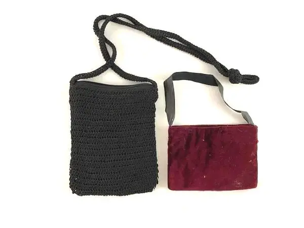 Lot of 2 Small Black & Red Women's Purses with Sequins & Crochet Design