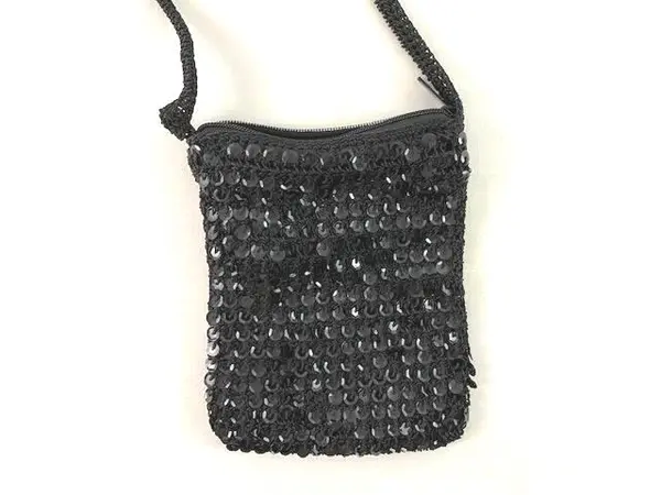 Lot of 2 Small Black & Red Women's Purses with Sequins & Crochet Design