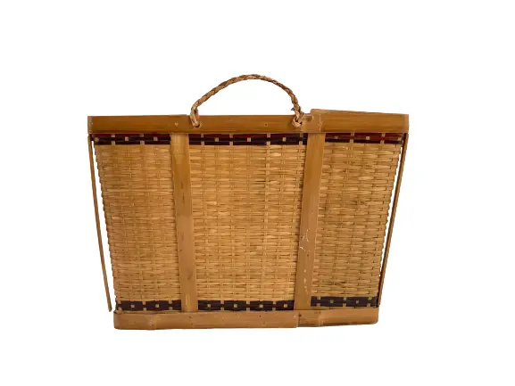 Vintage Woven Rattan Hanging Pocket Basket Oriental Style Good Condition