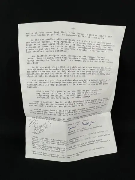 Lot of 5 COA for Collector Plates - Reco Rockwell Art & Elvis Memorabilia