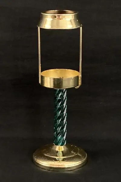 Brass Tealight Candle Holder Lamp with Green Spiral Base - No Shade