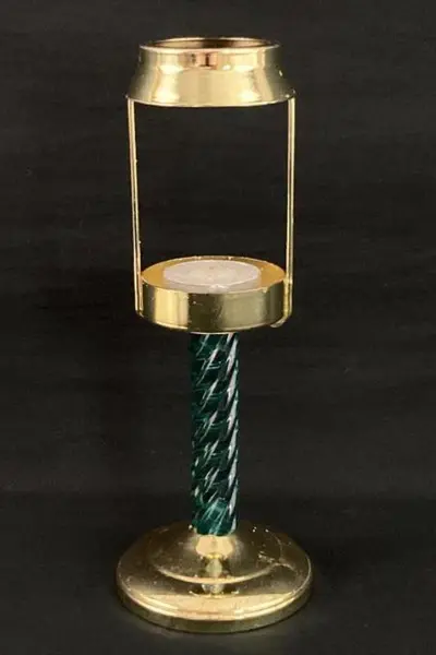Brass Tealight Candle Holder Lamp with Green Spiral Base - No Shade